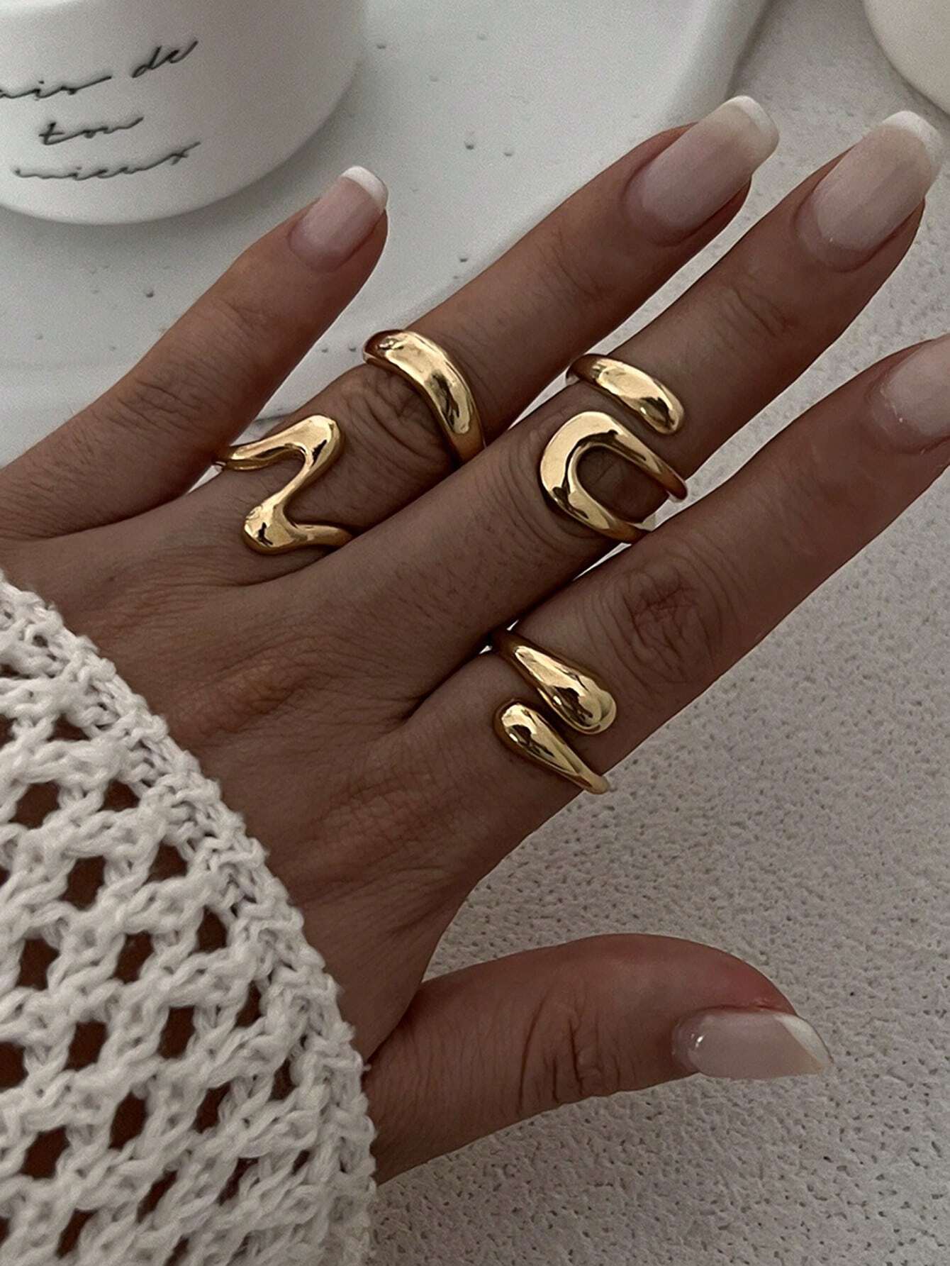 4pcs Abstract Liquid Shape Adj – обзор и цена Ring Set Adjustable